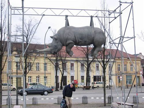 памятник носорогу, висящий носорог 